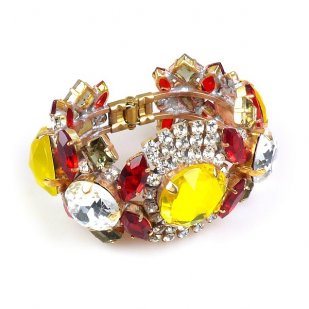 Honey Darling Clamper Bracelet ~ Yellow Red Crystal