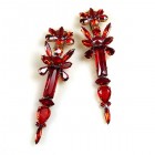 Baguette Long Earrings Clips ~ Ruby Red