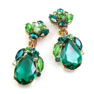Fountain Clips-on Earrings ~ Green Tones with Emerald