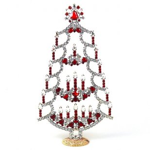 Xmas Tree Stand-up with Candles 20cm ~ Clear Red