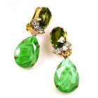 Effervescence Earrings with Clips ~ Opaque Green Olive