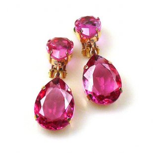 Raindrops Earrings Clips ~ Fuchsia
