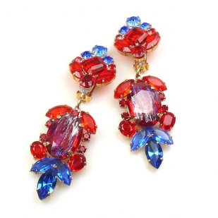 Iris Grande Clips Earrings ~ Blue Ruby Red