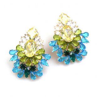 Elegancy Earrings with Clips ~ Aqua Olive Jonquil