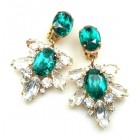 Xantypa Earrings Clips ~ Clear Crystal with Silver Emerald