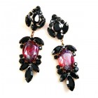 Iris Grande Pierced Earrings ~ Silver Fuchsia Black