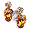 Fiore Clips Earrings ~ Topaz Ovals with Sapphire Blue