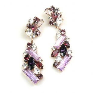 Ffion Earrings Pierced ~ Violet and Clear Crystal