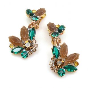 Florence Earrings with Clips ~ Dark Topaz Emerald