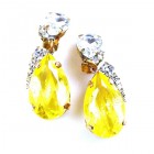 Drops Earrings #2 Clips ~ Clear with Silver Yellow