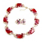 Emilee Necklace Set with Earrings ~ Red with Pink