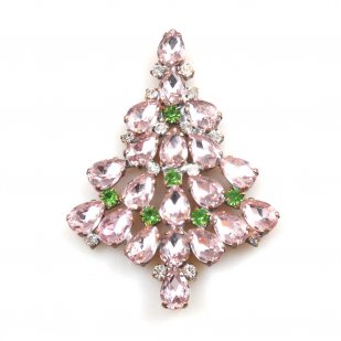 Brooch Teardrops Tree 7cm ~ Pink Green*