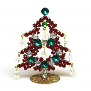 Standing Xmas Tree with Dangling Beads ~ Red Emerald Clear*