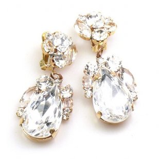 Fountain Clips-on Earrings ~ Clear Crystal