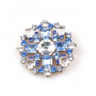 Round Brooch ~ Sapphire Blue with Clear Crystal