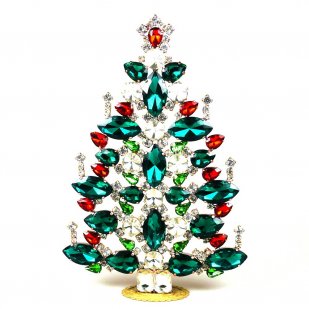 Beautiful Xmas Tree Decoration 21cm Navettes ~ Emerald Red Clear