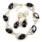 Fountain Necklace Set ~ Clear Crystal with Silver Purple