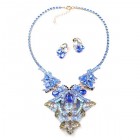 Orchid Necklace with Earrings ~ Blue and Smoke Crystal