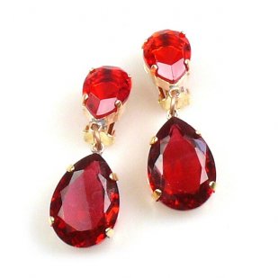 Raindrops Earrings Clips ~ Ruby Red