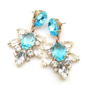 Xantypa Earrings Pierced ~ Clear Crystal with Aqua