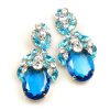 Extra Elipse Earrings Long Pierced ~ Aqua with Clear Crystal