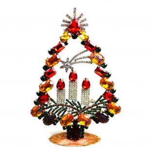 Tree with Three Candles Decoration 17cm ~ Topaz Red*