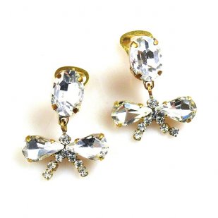 Clear Crystal Earrings Clips ~ Little Bows*