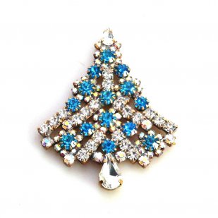 Xmas Tree Brooch #07 ~ Clear Aqua*