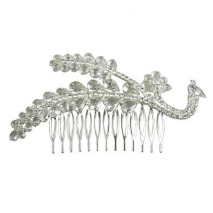 Zephyr Hair Comb ~ Peacock ~ Silver Plated
