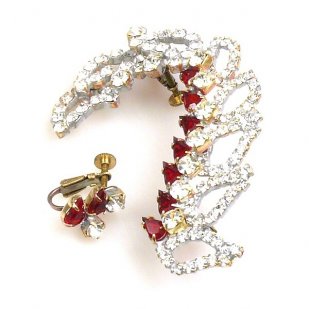 Galadriel Cuffs Asymmetric Earrings ~ Clear with Red