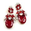 Extra Elipse Earrings Long Pierced ~ Red and Clear Crystal