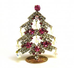 Standing Xmas Tree with Dangling Beads ~ Pink Clear*