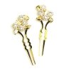 Zephyr Hair Pins Pair ~ Leafs and Flowers ~ Gold Plated