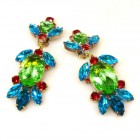 Iris Grande Clips Earrings ~ Extra Green with Red and Aqua*