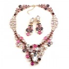 Dione Necklace Set with Earings ~ Purple Fuchsia Clear Crystal