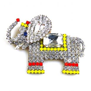 Indian Elephant Brooch ~ Clear Crystal with Yellow