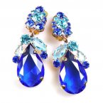 Fountain Clips-on Earrings ~ Aqua Tones with Blue