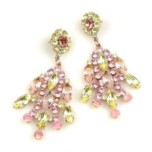 Enchanted Rhinestone Earrings Pierced ~ Yellow Pink