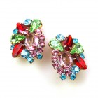 Magic Stones Earrings Clips ~ Pink Red Multicolor*