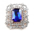 Octagonal Brooch or Pendant ~ Clear Crystal with Sapphire