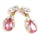 Fountain Clips-on Earrings ~ Clear Crystal Pink