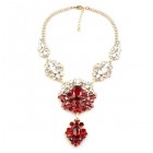 Aztec Sun Necklace ~ Red with Clear Crystal