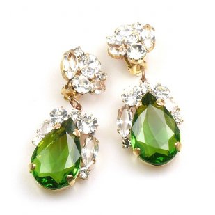 Fountain Clips-on Earrings ~ Clear with Olive Green