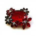 Elipse and Flowers Brooch ~ Ruby Red