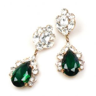 Fountain Earrings for Pierced Ears ~ Clear with Emerald