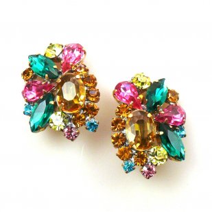 Magic Stones Earrings Clips ~ Topaz Pink Multicolor*