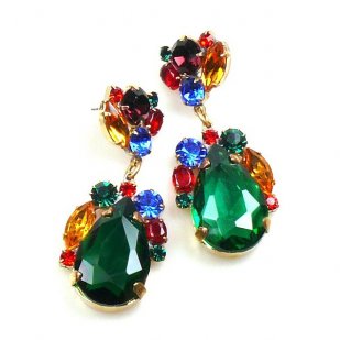 Fountain Earrings Pierced ~ Fruit Cocktail with Emerald
