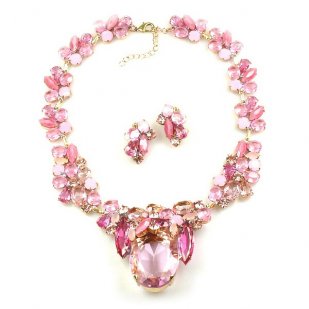 Elipse Necklace Set with Earrings ~ Pink