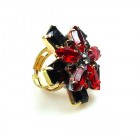 Crystal Blossom ~ Ring ~ Ruby Red with Black