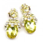 Extra Elipse Earrings Long Clips ~ Yellow and Clear Crystal